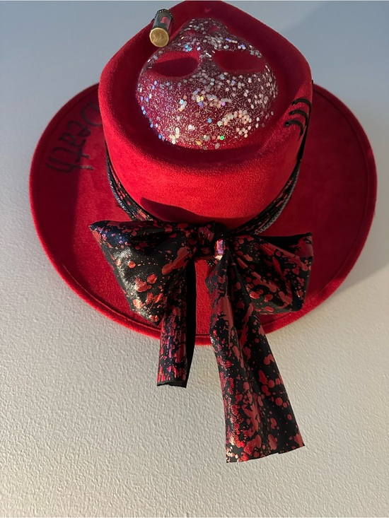 “Til Death” Red Decorative Felt Women\'s Hat with Sparkle Skull Accent main image 6